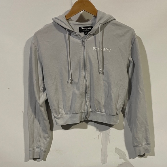 PLAYBOY Tops - PLAYBOY by Pacsun Light Gray Women's Zip-Up Hoodie